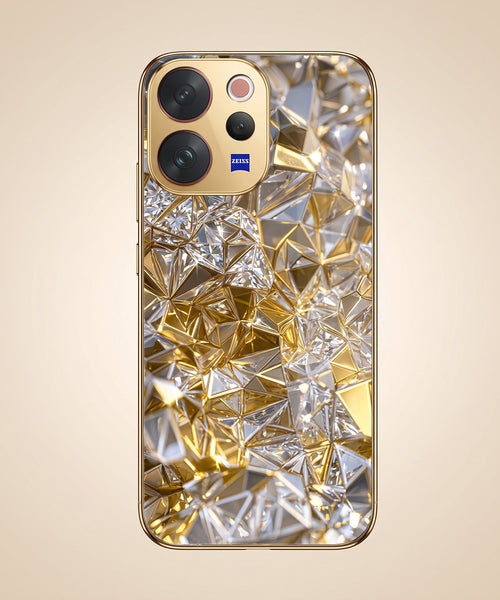 Vivo V70 5G White Diamond Shatter Gold Electroplated Glass Phone Back Case