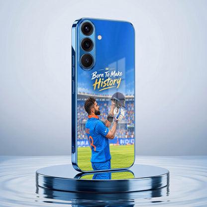 Samsung Galaxy A56 5G Born TO Make History Blue Electroplated Glass Phone Back Case