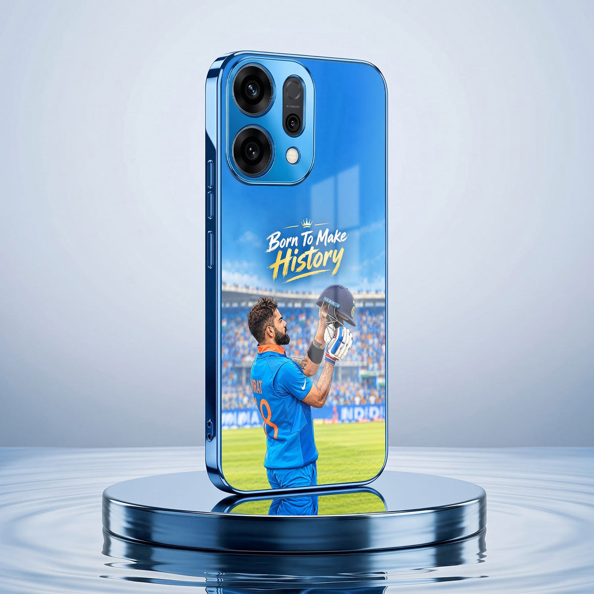 Oppo Reno 14 5G Born TO Make History Blue Electroplated Glass Phone Back Case