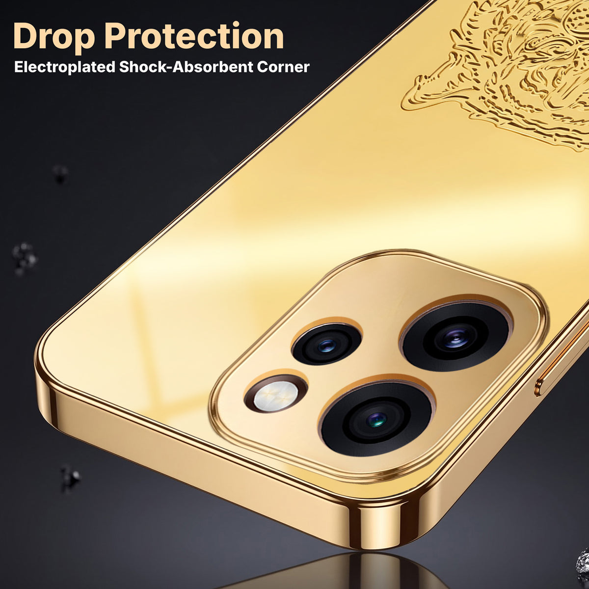 Oppo Reno 15 Pro Mini 5G Golden Tiger Face Gold Electroplated Glass Phone Back Case