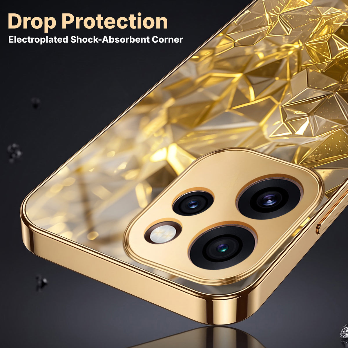 Oppo Reno 15 Pro Mini 5G Golden Diamond Shatter Gold Electroplated Glass Phone Back Case