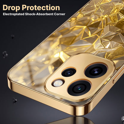Oppo Reno 15 Pro Mini 5G Golden Diamond Shatter Gold Electroplated Glass Phone Back Case