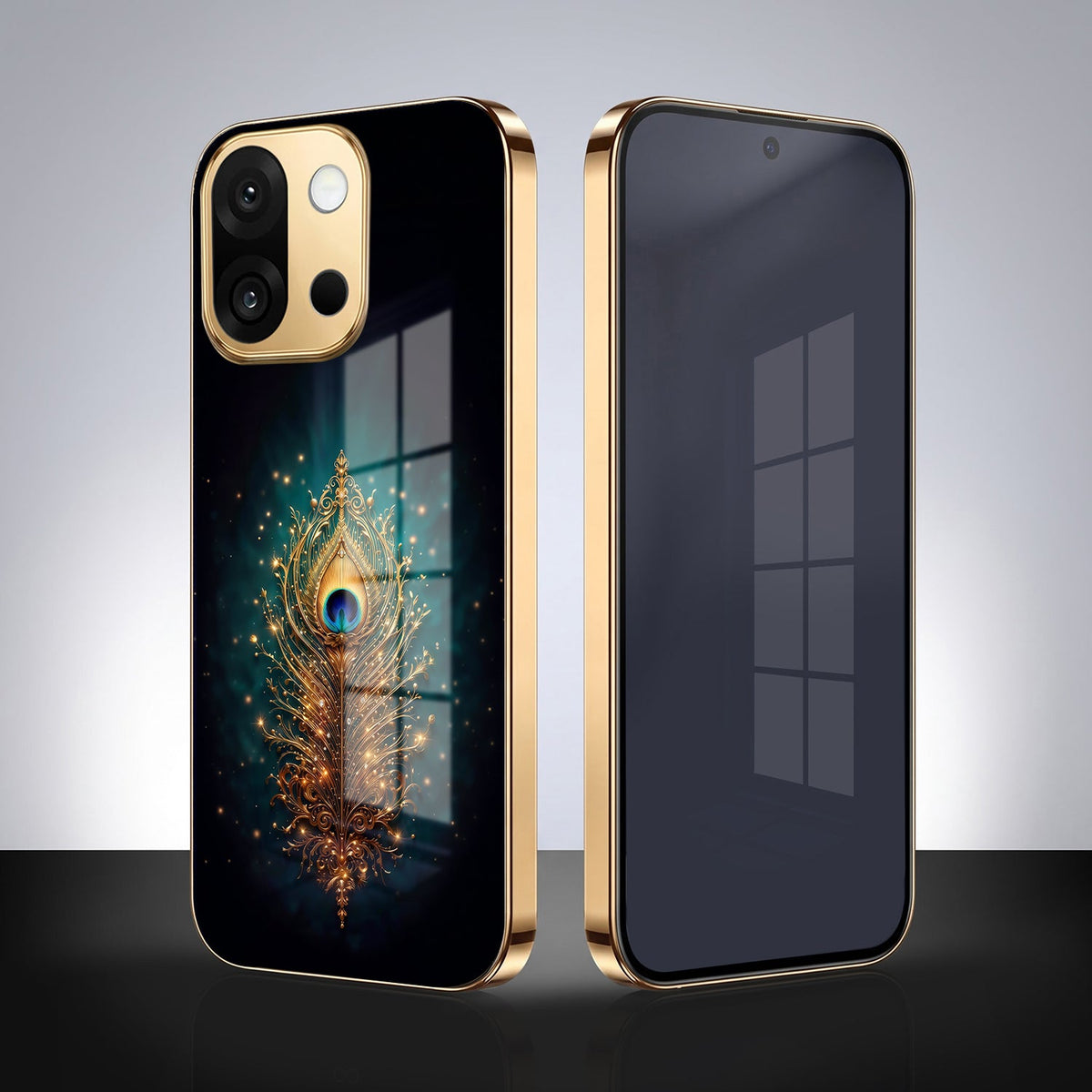 OnePlus 13s 5G Golden Peacock Feather Gold Electroplated Glass Phone Back Case