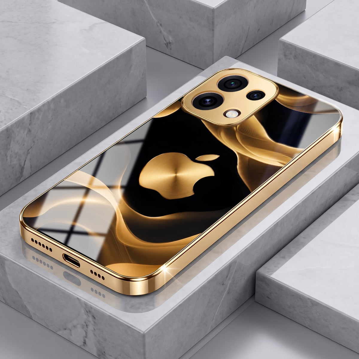 Oppo Reno 16C 5G Luxury Wave Gold Electroplated Glass Phone Back Case