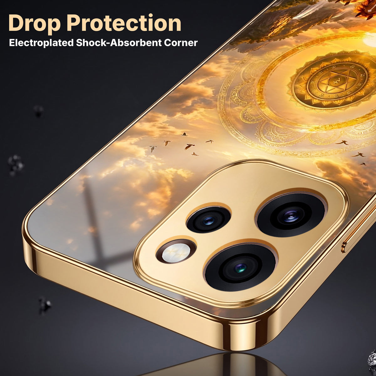 Oppo Reno 15 Pro Mini 5G Celestial Seven Horses Gold Electroplated Glass Phone Back Case