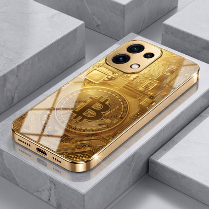 Oppo Reno 16C 5G Bitcoin Gold Electroplated Glass Phone Back Case