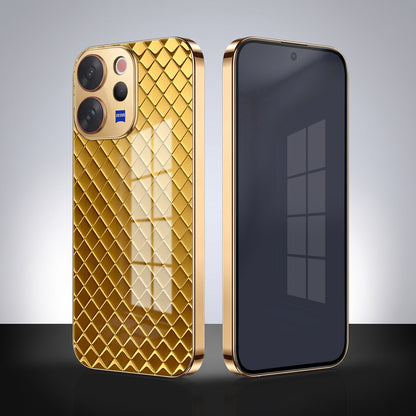 Vivo V70 5G Golden Criss Cross Gold Electroplated Glass Phone Back Case
