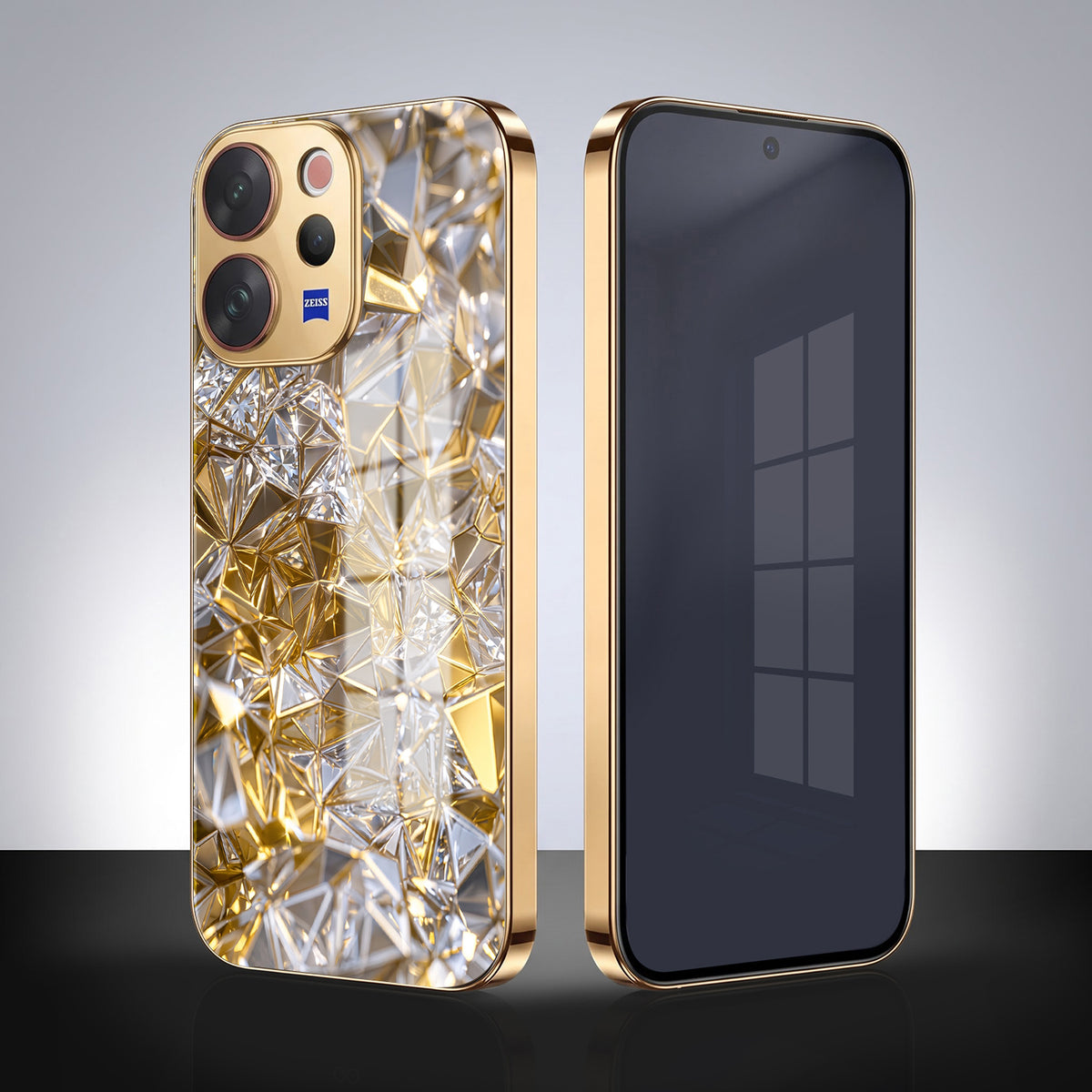 Vivo V70 5G White Diamond Shatter Gold Electroplated Glass Phone Back Case