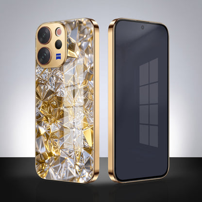 Vivo V70 5G White Diamond Shatter Gold Electroplated Glass Phone Back Case