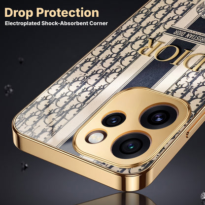 Oppo Reno 15 Pro Mini 5G Luxury Dior Gold Electroplated Glass Phone Back Case