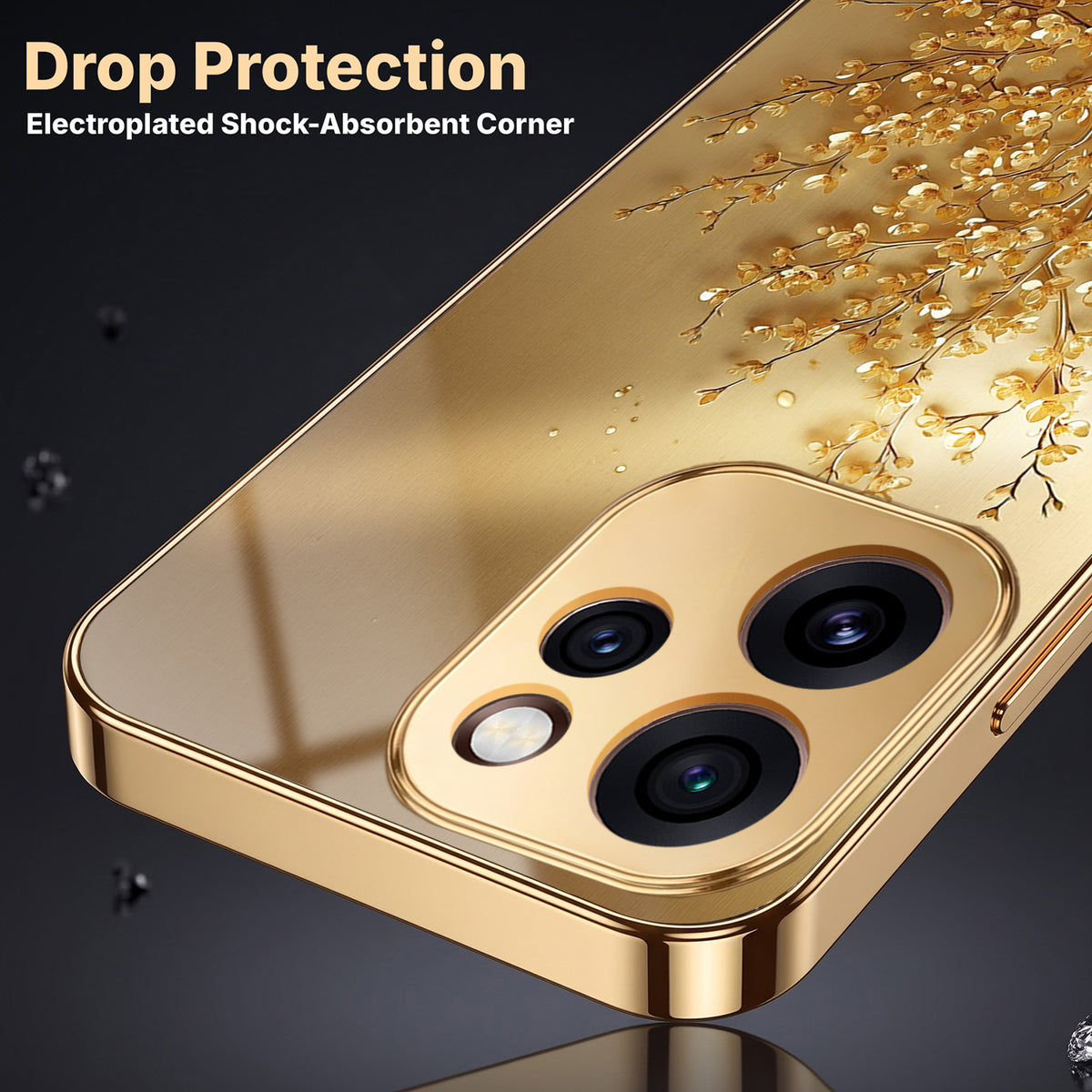 Oppo Reno 15 Pro Mini 5G Golden Tree Gold Electroplated Glass Phone Back Case