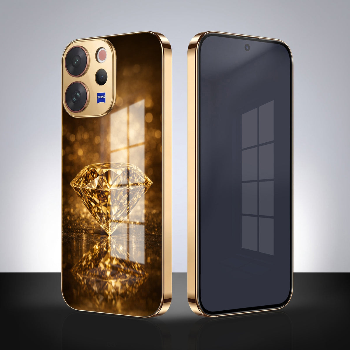 Vivo V70 5G Golden Diamond Gold Electroplated Glass Phone Back Case