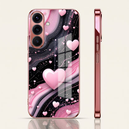 Samsung Galaxy A36 5G Love Sparkle Pink Electroplated Glass Phone Back Case