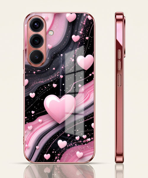Samsung Galaxy A36 5G Love Sparkle Pink Electroplated Glass Phone Back Case