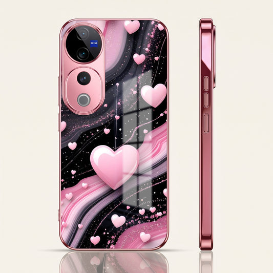 Vivo V40 Pro 5G Love Sparkle Pink Electroplated Glass Phone Back Case
