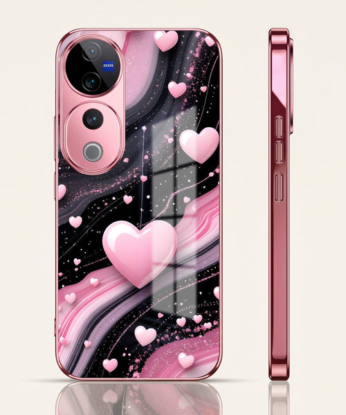 Vivo V40 Pro 5G Love Sparkle Pink Electroplated Glass Phone Back Case