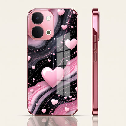 Vivo T5x 5G Love Sparkle Pink Electroplated Glass Phone Back Case