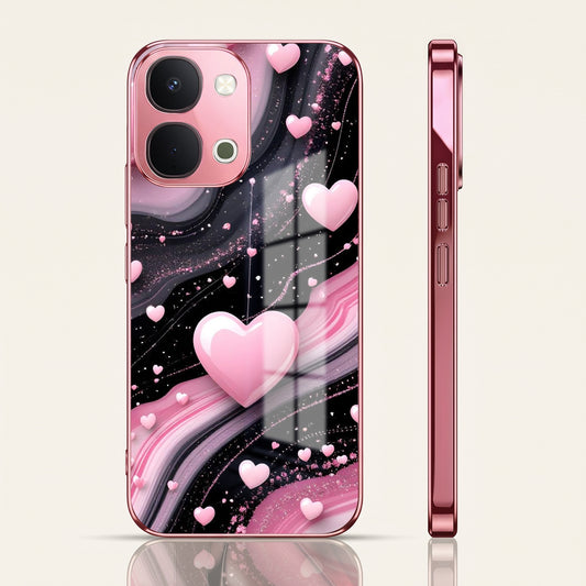 Vivo T5x 5G Love Sparkle Pink Electroplated Glass Phone Back Case