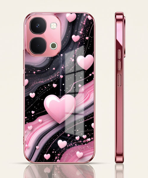 Vivo T5x 5G Love Sparkle Pink Electroplated Glass Phone Back Case