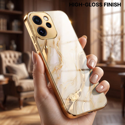 Oppo Reno 15 Pro Mini 5G Marvel Texture Gold Electroplated Glass Phone Back Case