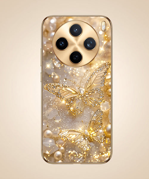 Vivo X200T 5G Golden Butterfly Gold Electroplated Glass Phone Back Case