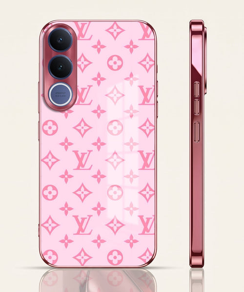 Vivo V70 FE 5G Luxury Monogram Pink Electroplated Glass Phone Back Case