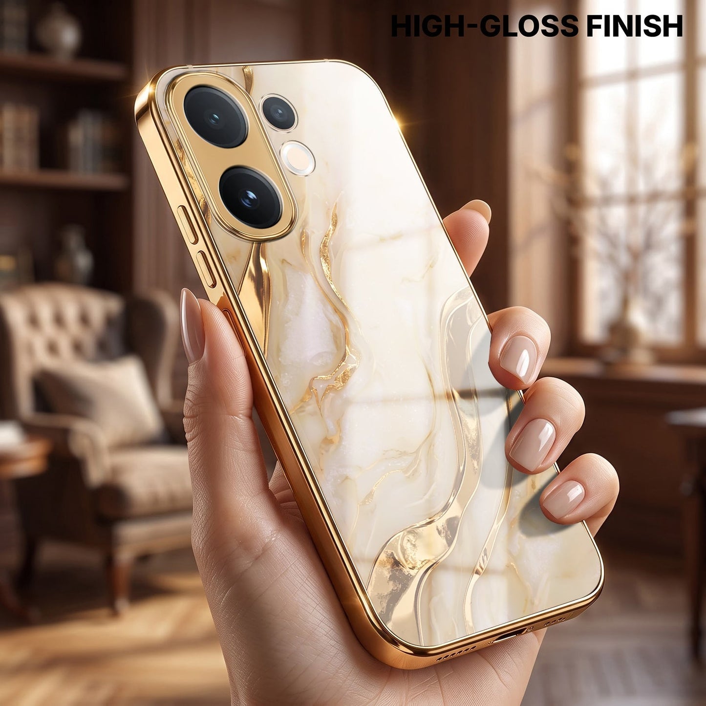 Vivo V60 5G Marvel Texture Gold Electroplated Glass Phone Back Case