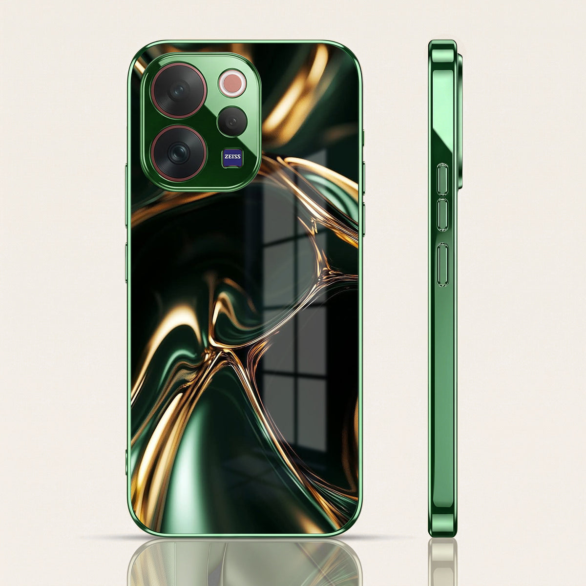 Vivo V70 5G Liquid Art Green Electroplated Glass Back Case