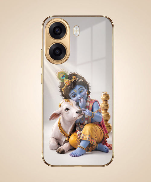 Oppo K14x 5G Bal Krishna Blessings Gold Electroplated Glass Phone Back Case