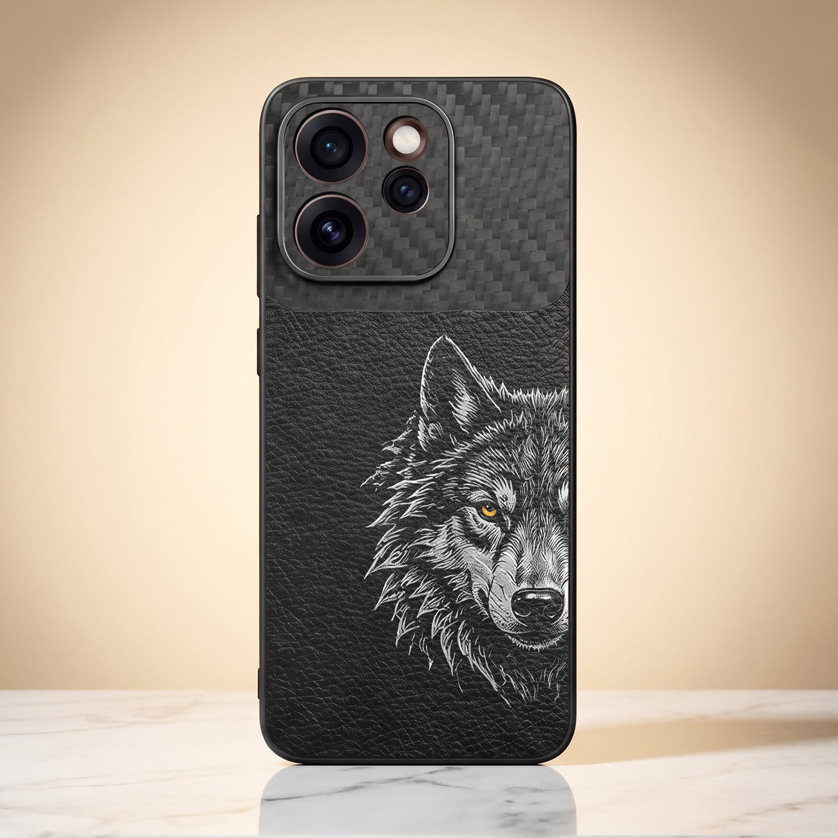Oppo Reno 15 Pro Mini 5G Wolf Focus Carbon Fiber Leather Hybrid Back Case