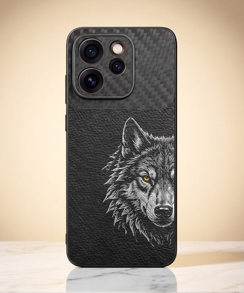 Oppo Reno 15 Pro Mini 5G Wolf Focus Carbon Fiber Leather Hybrid Back Case