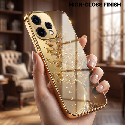 Oppo Reno 15 5G Golden Tree Gold Electroplated Glass Phone Back Case