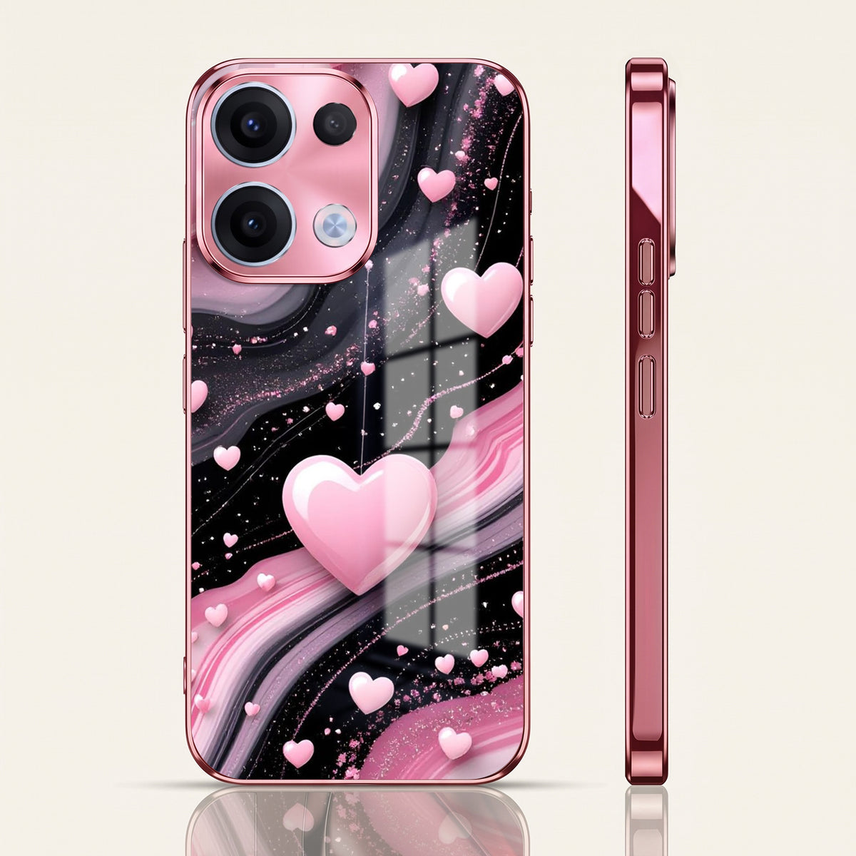 Oppo Reno 13 5G Love Sparkle Pink Electroplated Glass Phone Back Case