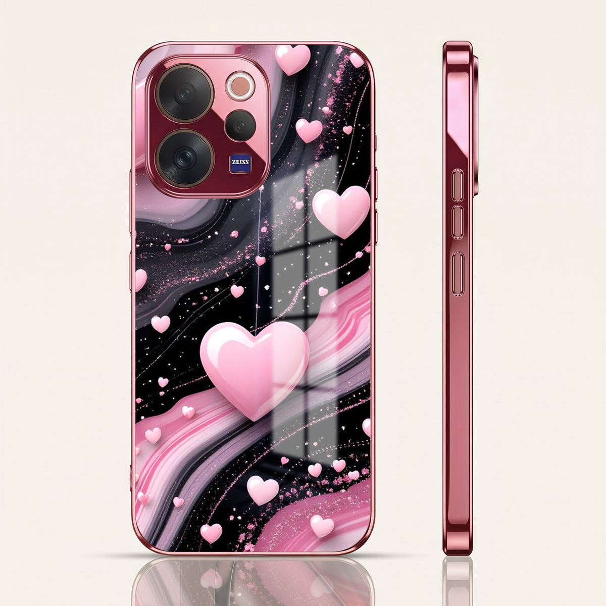 Vivo V70 5G Love Sparkle Pink Electroplated Glass Phone Back Case