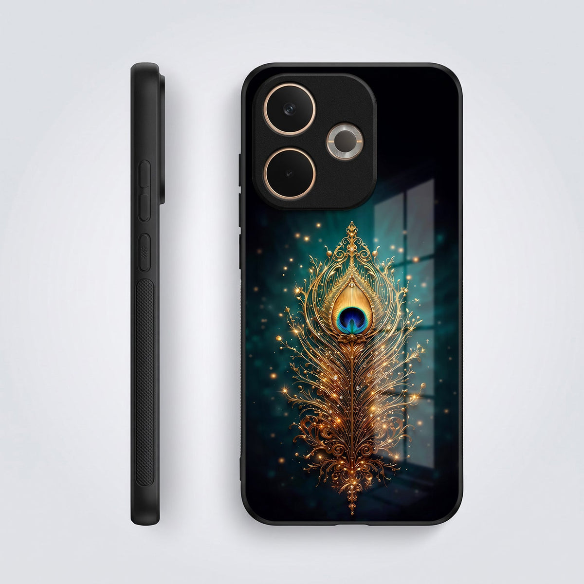 Oppo A5 Pro 5G Golden Peacock Feather Acrylic Glass Back Case