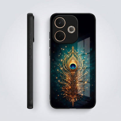 Oppo A5 Pro 5G Golden Peacock Feather Acrylic Glass Back Case