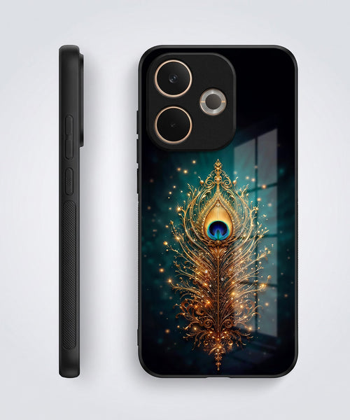 Oppo A5 Pro 5G Golden Peacock Feather Acrylic Glass Back Case