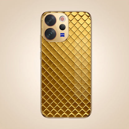 Vivo V70 5G Golden Criss Cross Gold Electroplated Glass Phone Back Case