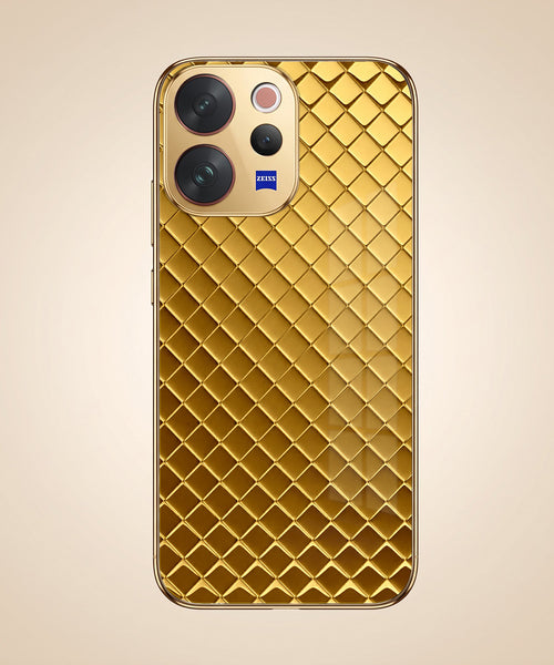 Vivo V70 5G Golden Criss Cross Gold Electroplated Glass Phone Back Case