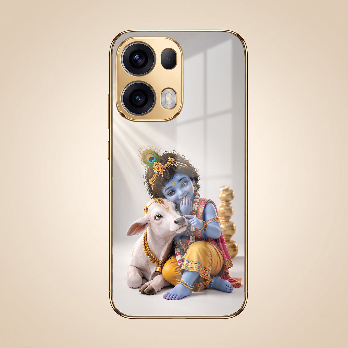 Oppo Reno 13 Pro 5G Bal Krishna Blessings Gold Electroplated Glass Phone Back Case