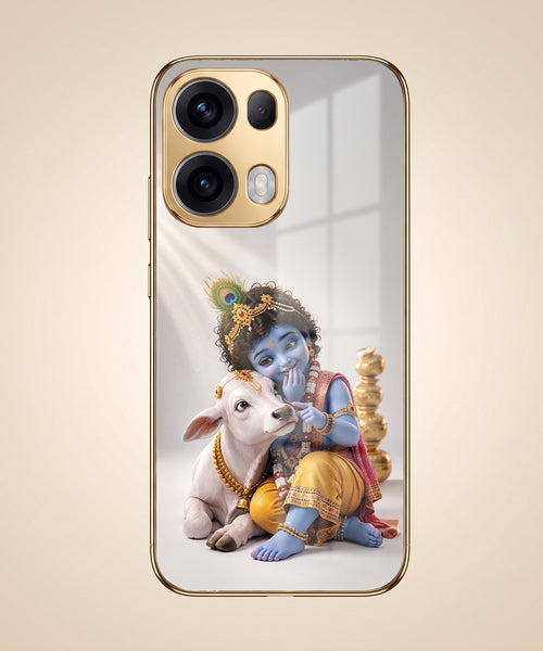 Oppo Reno 13 Pro 5G Bal Krishna Blessings Gold Electroplated Glass Phone Back Case