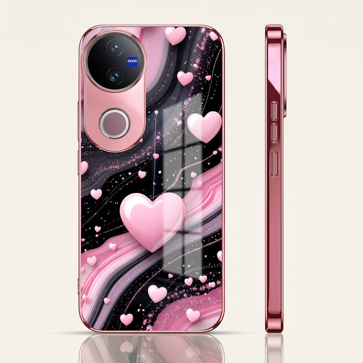 Vivo V50 5G Love Sparkle Pink Electroplated Glass Phone Back Case