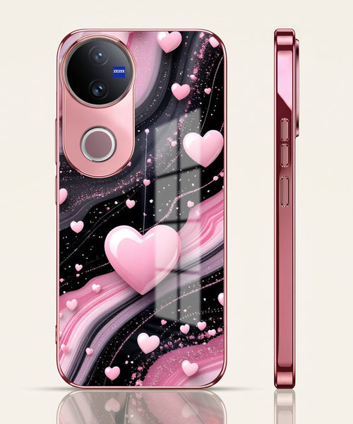 Vivo V50 5G Love Sparkle Pink Electroplated Glass Phone Back Case