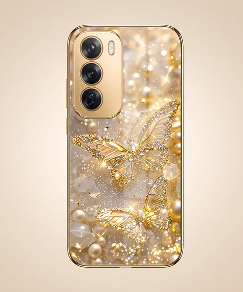 Oppo Reno 12 Pro 5G Golden Butterfly Gold Electroplated Glass Phone Back Case