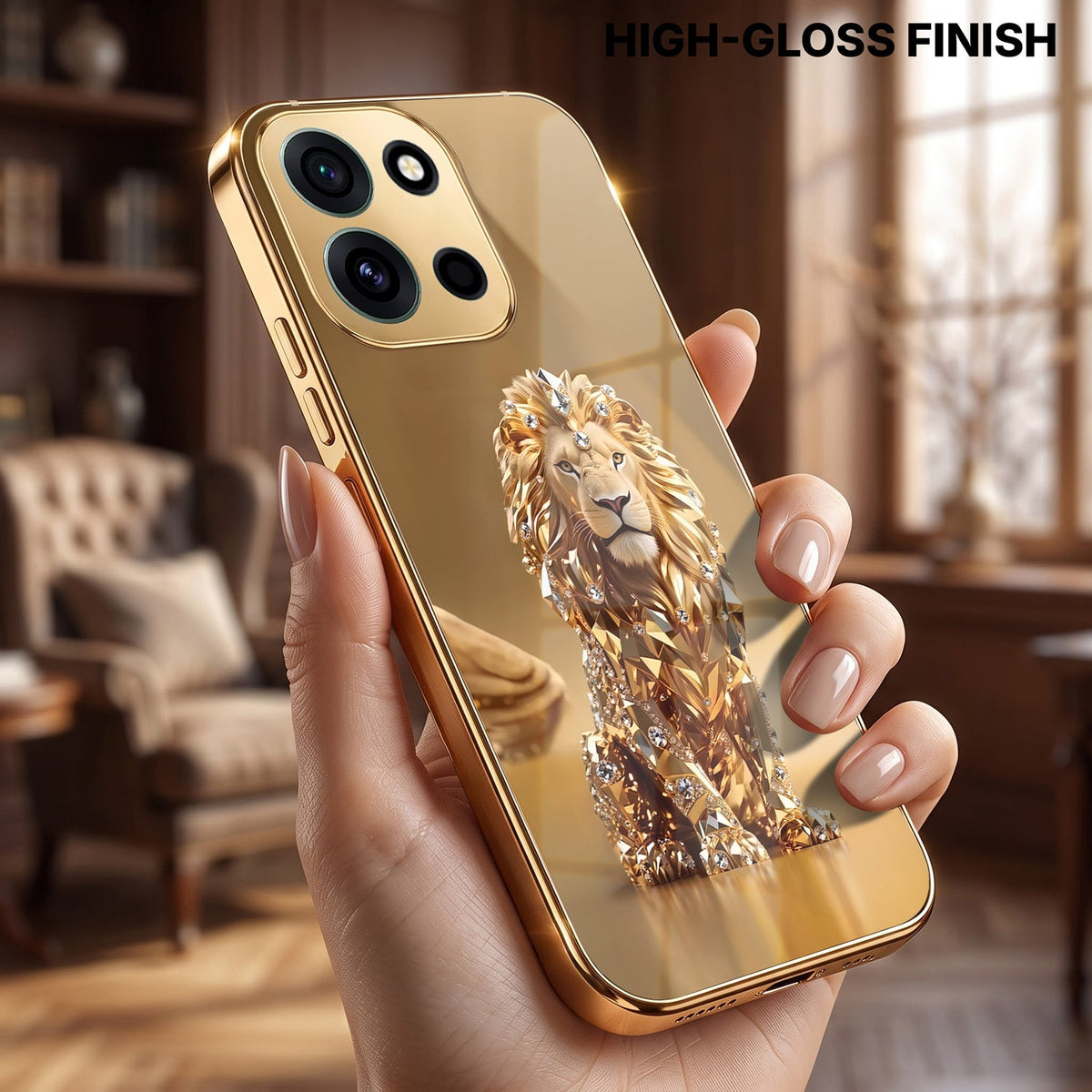 OnePlus Nord 6 5G Luxury Lion Gold Electroplated Glass Phone Back Case