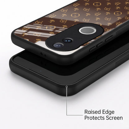Vivo V50 5G Luxury Monogram Brown Acrylic Glass Back Case
