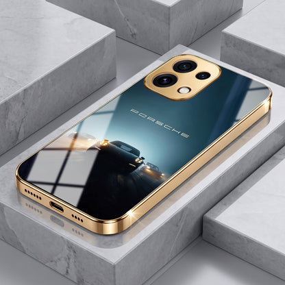 Oppo Reno 16C 5G Porsche Luxury Gold Electroplated Glass Phone Back Case
