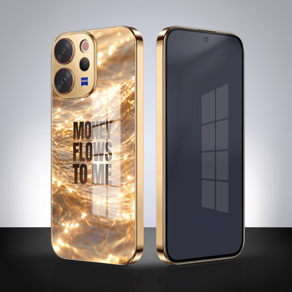 Vivo V70 5G Money Flows To Me Gold Electroplated Glass Phone Back Case