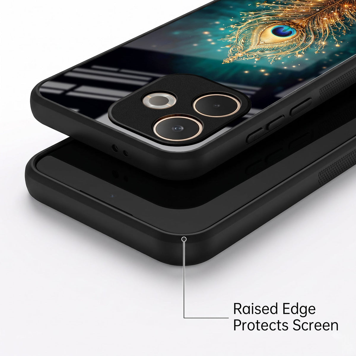 Oppo A5 Pro 5G Golden Peacock Feather Acrylic Glass Back Case