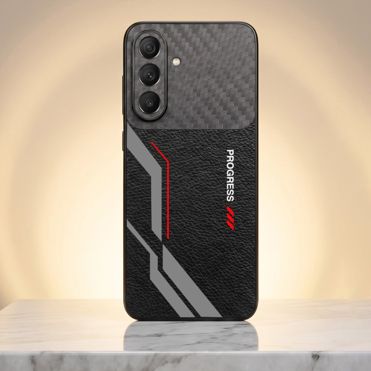 Samsung Galaxy A37 5G Progress Stripe Carbon Fiber Leather Hybrid Back Case